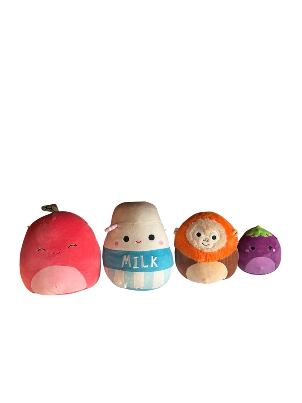 (4) Squishmallows lot VGUC strawberry milk monkey grape